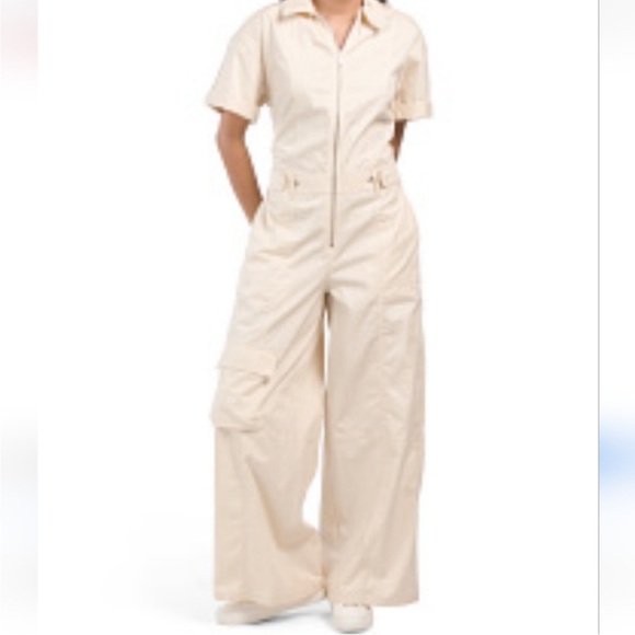 ZARA Cotton Zip Up Cargo/Station Jumpsuit Relaxed Fit Wide Leg NWT - Picture 5 of 11